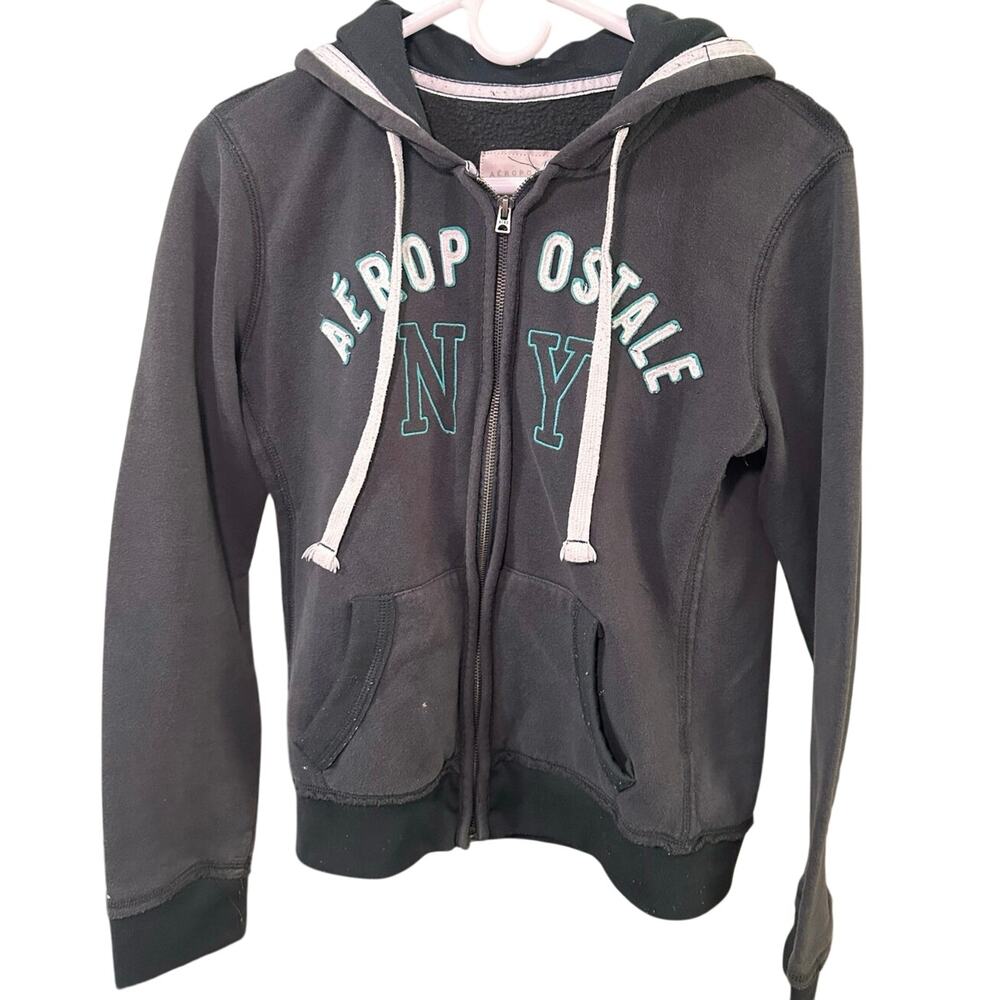 Aeropostale NY hoodie sweatshirt full zip, Vintage and stressed. juniors Medium